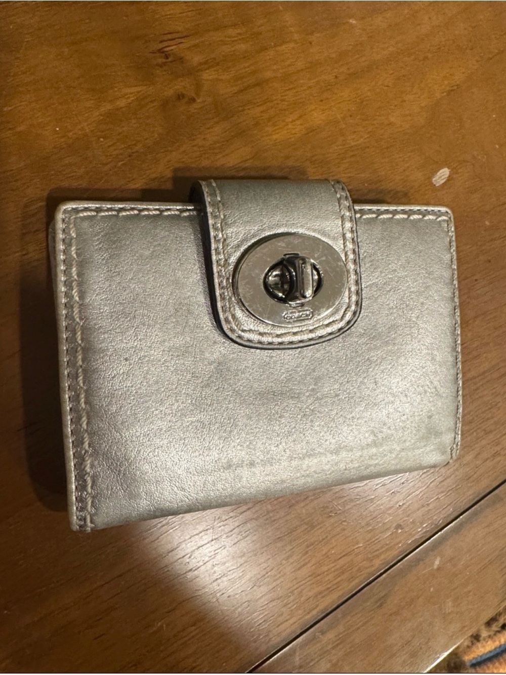 Coach Metallic Silver Turn-Lock Leather Wallet - Silver